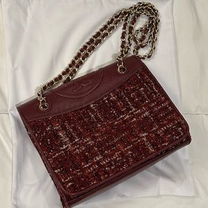 Tory Burch red tweed and leather shoulder bag - gorgeous for HOLIDAY